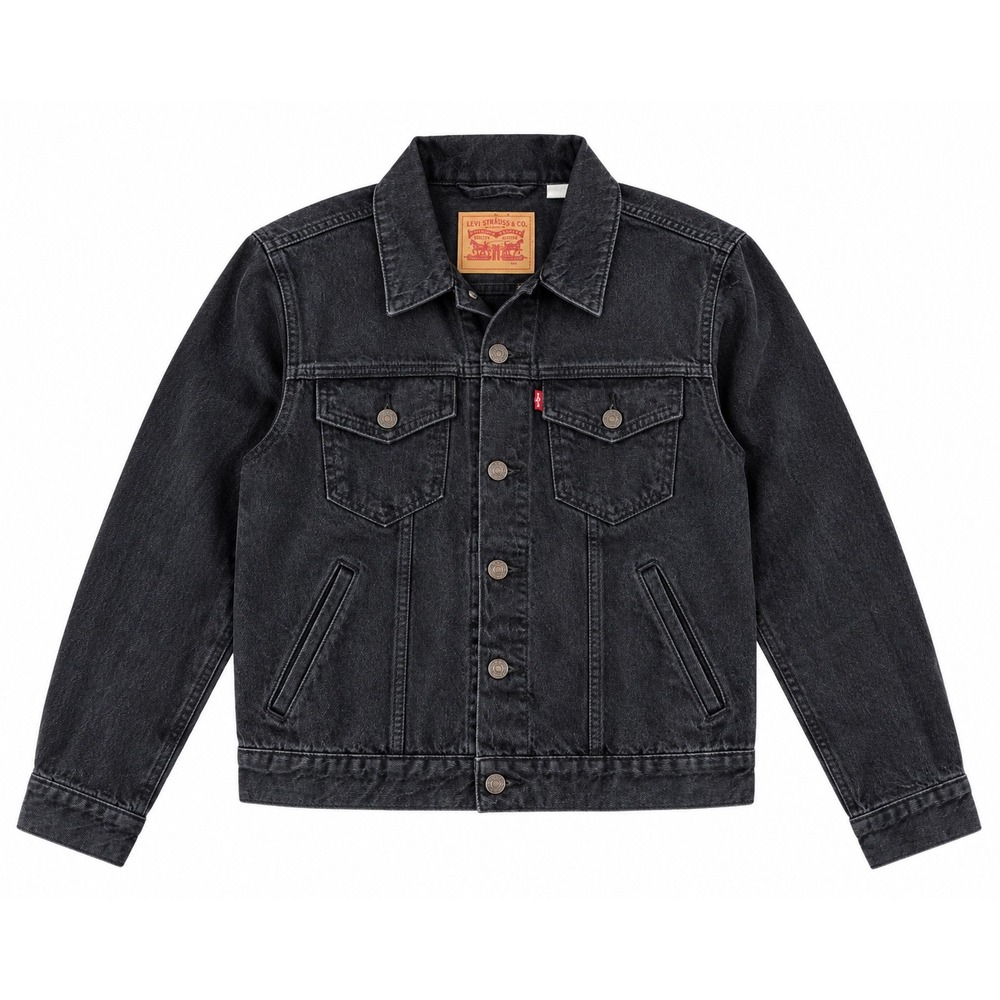 Levis Womens Trucker Jacket Washed Black Denim Button Up Coat Size S